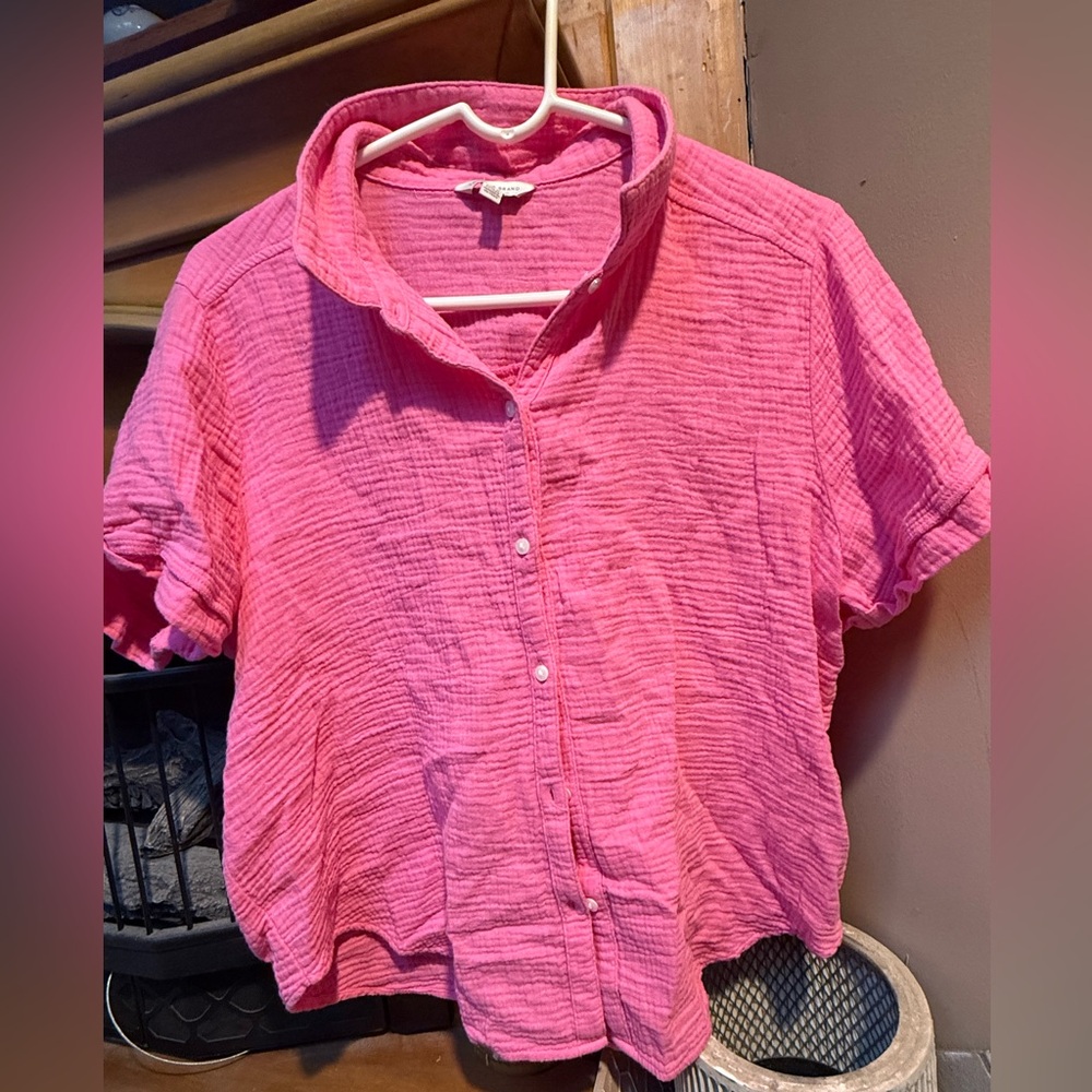 Lucky Brand Pink Short-Sleeve Button-Up Top